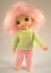 Fairyland Pukifee Cupid wearing sweater and leggings knit from beepbeep pattern